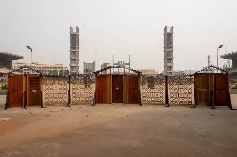 Demas Nwoko, Enjoy the Banged Sound of Great Doors, installation view, Lagos Biennial 2024, photo credit_ Christopher Iduma